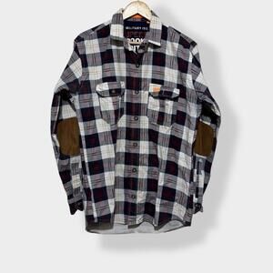 Vintage Superdry Military Issue Plaid Flannel Shirt Jacket Elbow Patch XL Mens